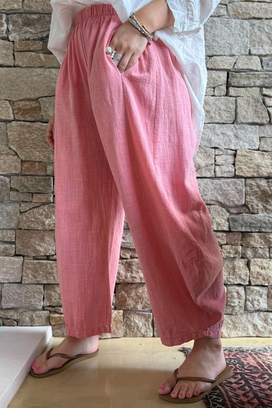 Frame Cotton Vintage Wash Barrel Pant Coral